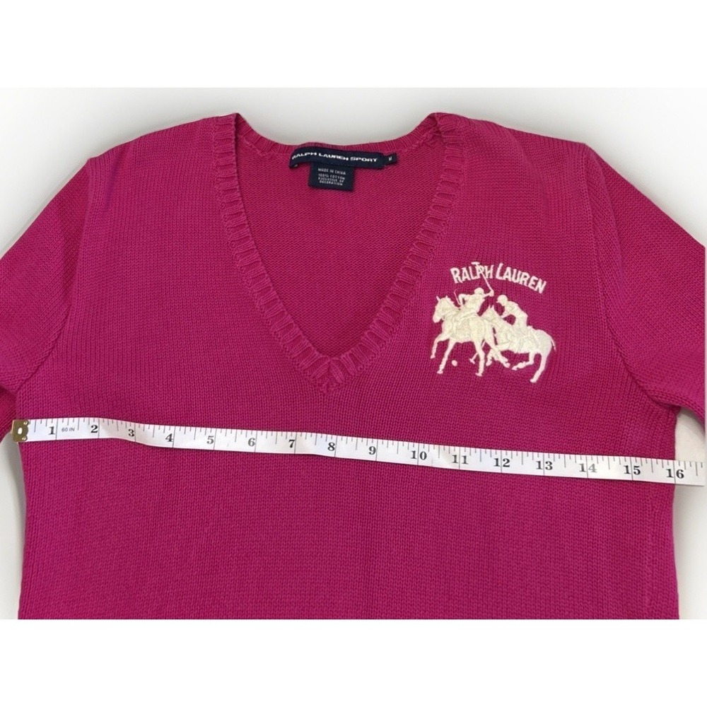 Women's Ralph Lauren V-Neck Sweater Embroidered Crest Sz Medium/small - Picture 7 of 10